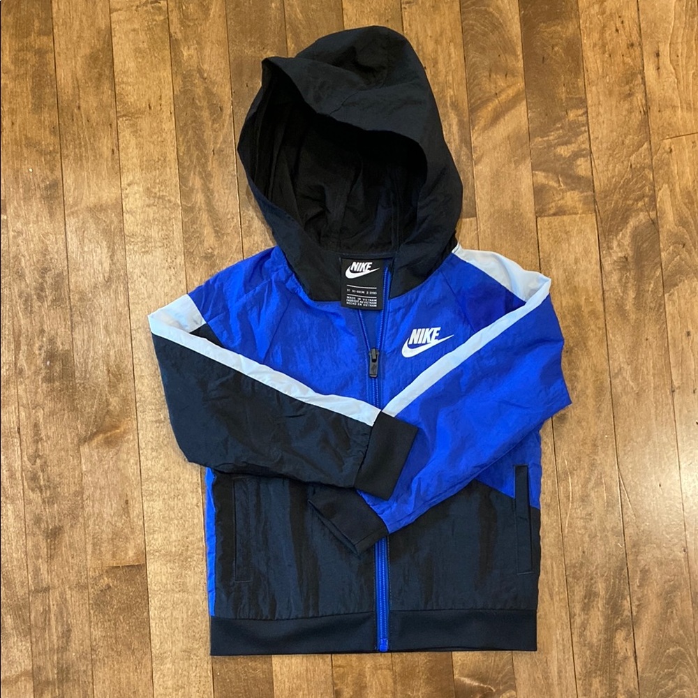 Nike Windrunner Toddler Jacket, 3T, blue/black/white with logo on back